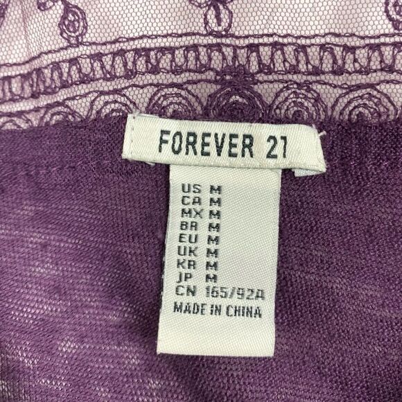 Forever 21 Purple Sheer Lace Back 3/4 Sleeve Top - Picture 4 of 4